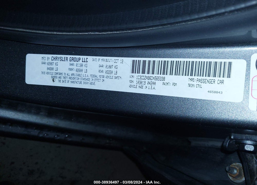 2013 DODGE AVENGER SE VIN: 1C3CDZAB6DN565338