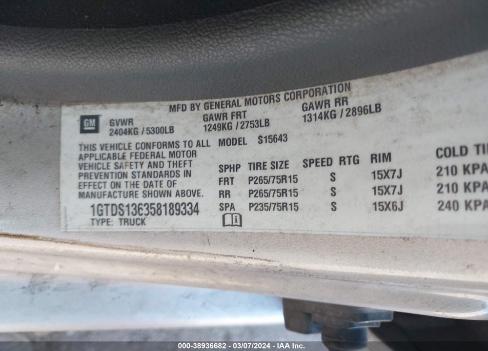 2005 GMC CANYON SLE VIN: 1GTDS136358189334