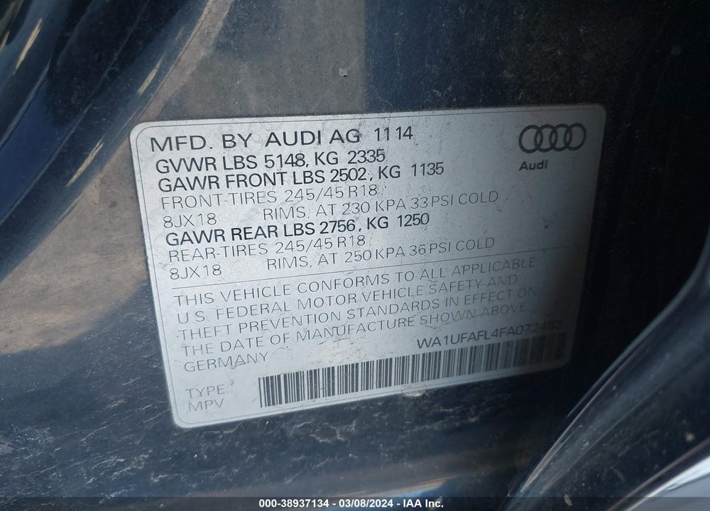 2015 AUDI ALLROAD 2.0T PREMIUM VIN: WA1UFAFL4FA072453