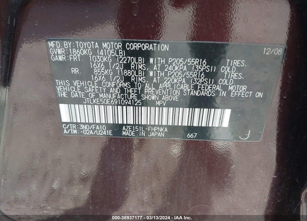 2009 SCION XB VIN: JTLKE50E691094125