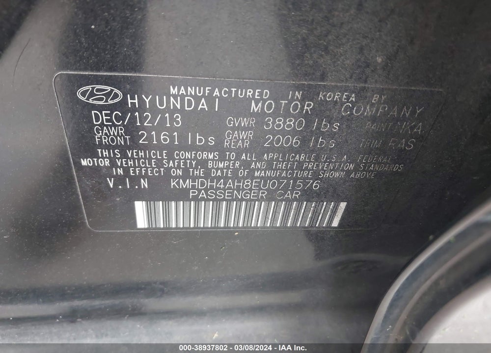 2014 HYUNDAI ELANTRA SPORT VIN: KMHDH4AH8EU071576