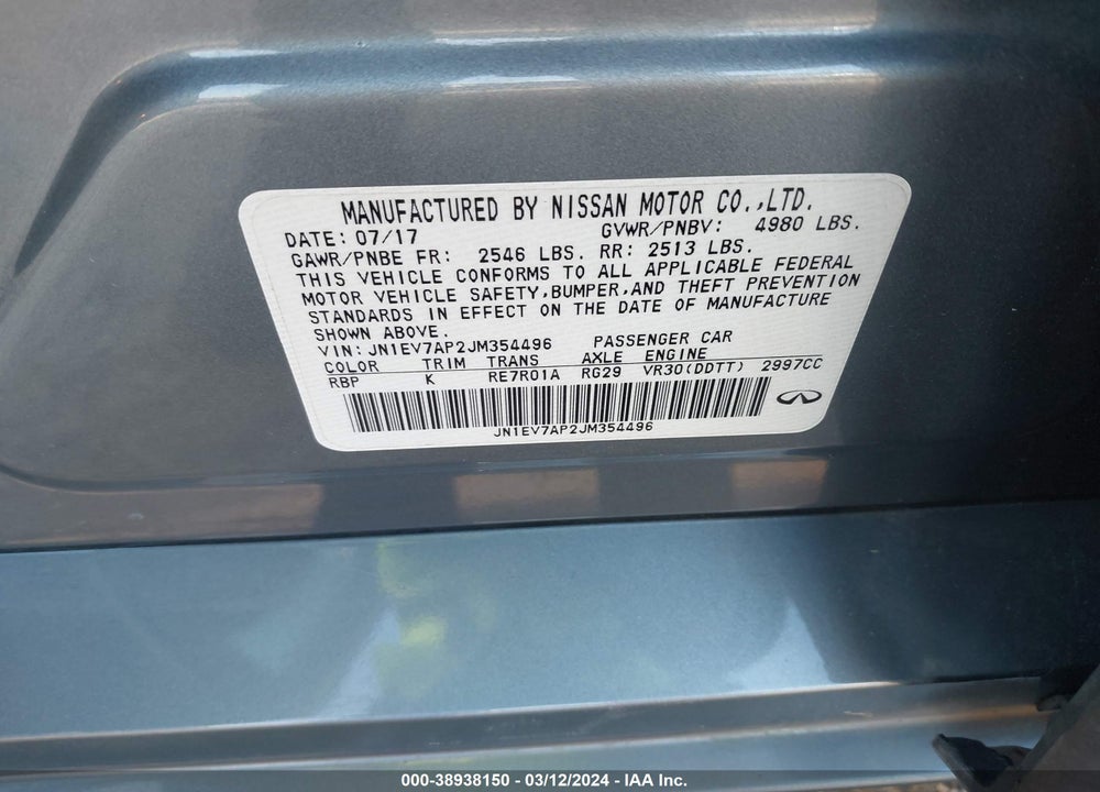 2018 INFINITI Q50 3.0T LUXE VIN: JN1EV7AP2JM354496
