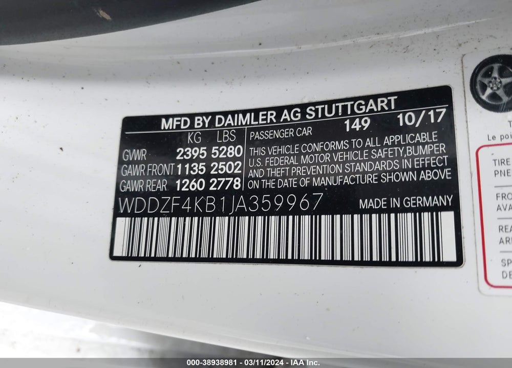 2018 MERCEDES-BENZ E 300 4MATIC VIN: WDDZF4KB1JA359967