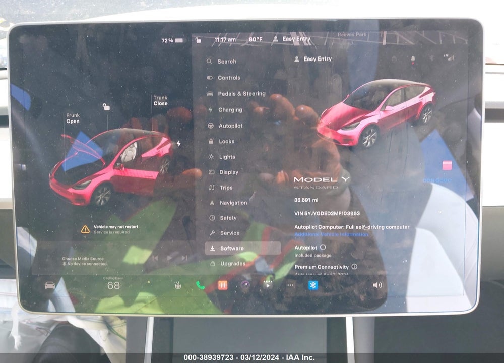 2021 TESLA MODEL Y STANDARD RANGE REAR-WHEEL DRIVE VIN: 5YJYGDED2MF103963