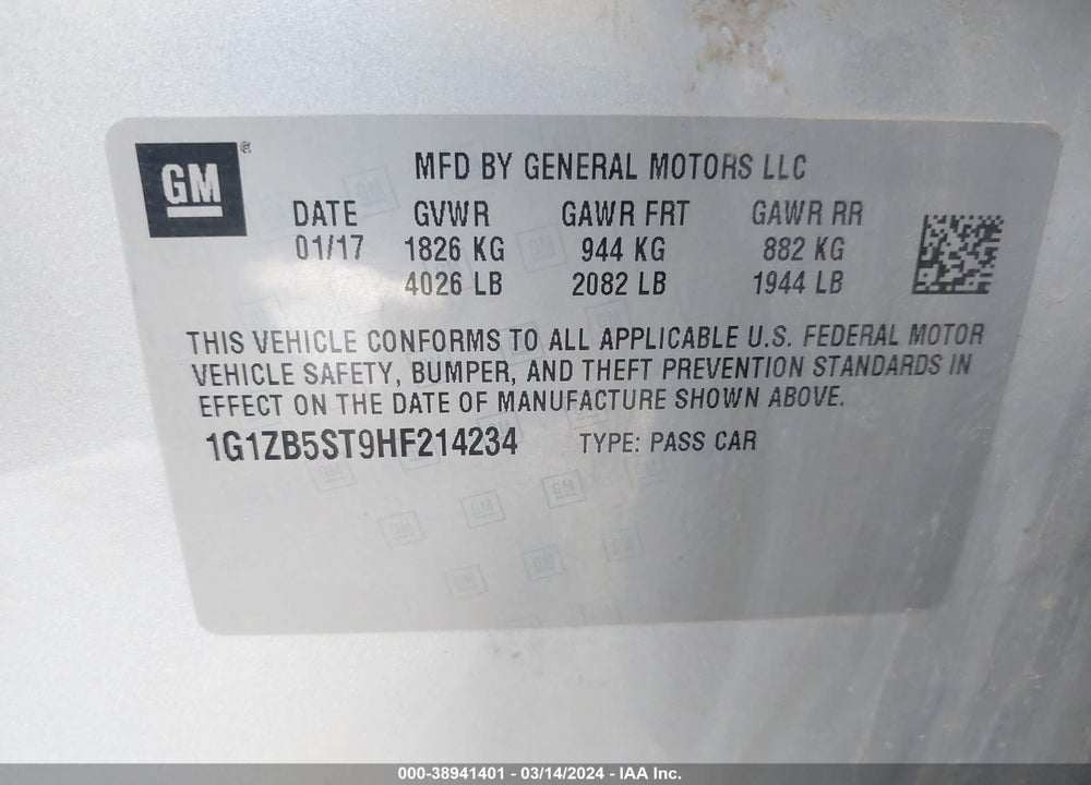 2017 CHEVROLET MALIBU LS VIN: 1G1ZB5ST9HF214234