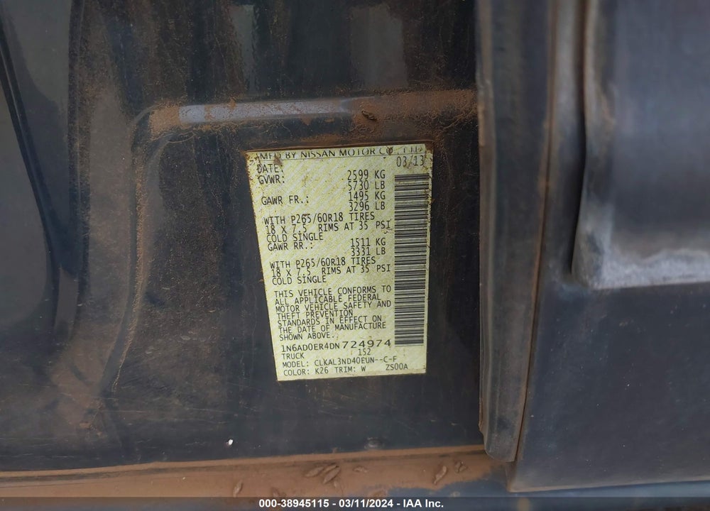 2013 NISSAN FRONTIER SL VIN: 1N6AD0ER4DN724974