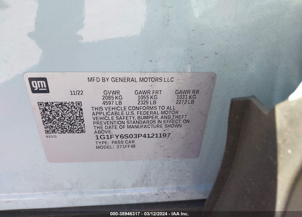 2023 CHEVROLET BOLT EUV FWD LT VIN: 1G1FY6S03P4121197
