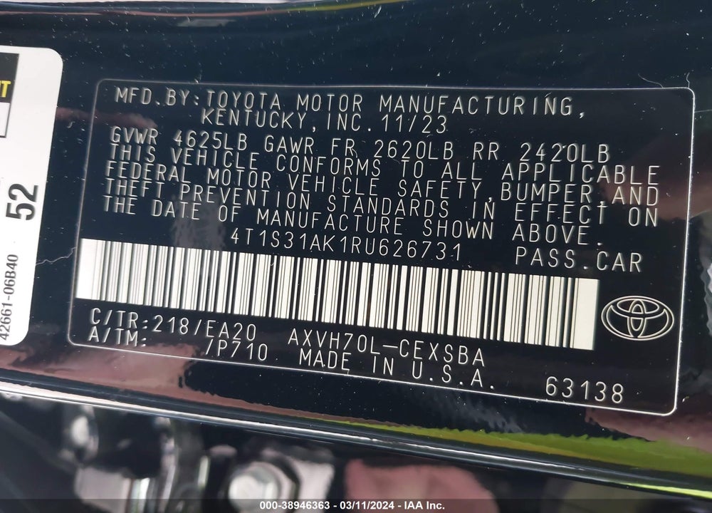 2024 TOYOTA CAMRY HYBRID SE VIN: 4T1S31AK1RU626731