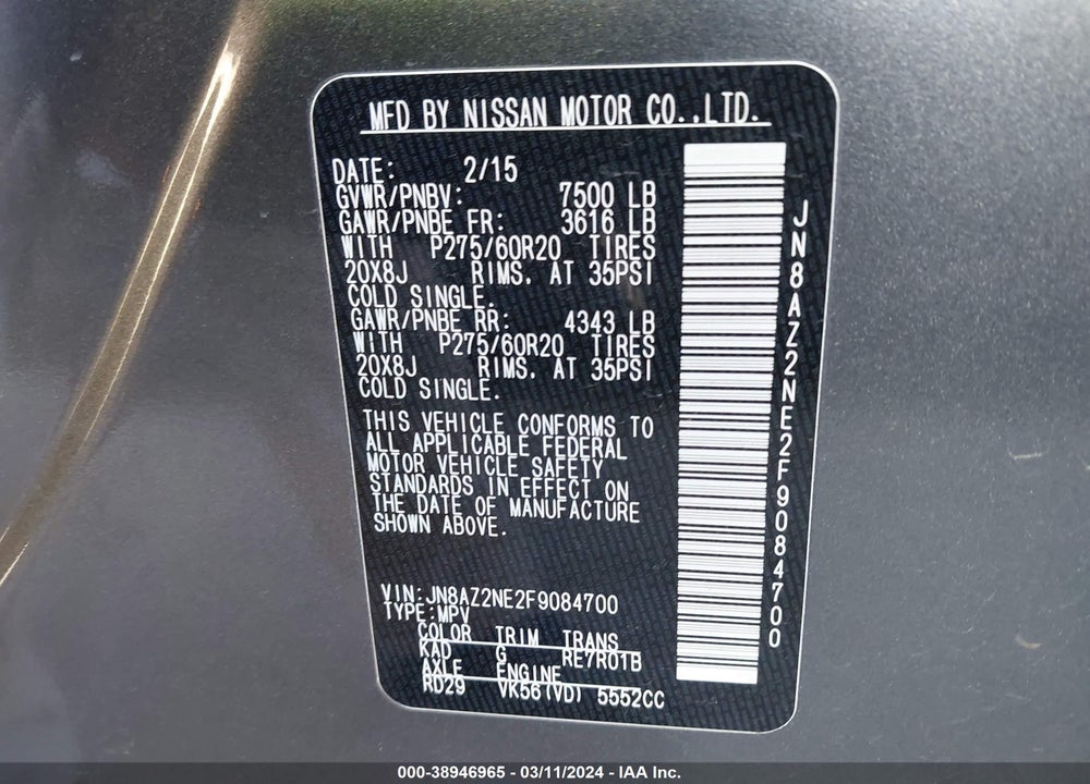 2015 INFINITI QX80 VIN: JN8AZ2NE2F9084700