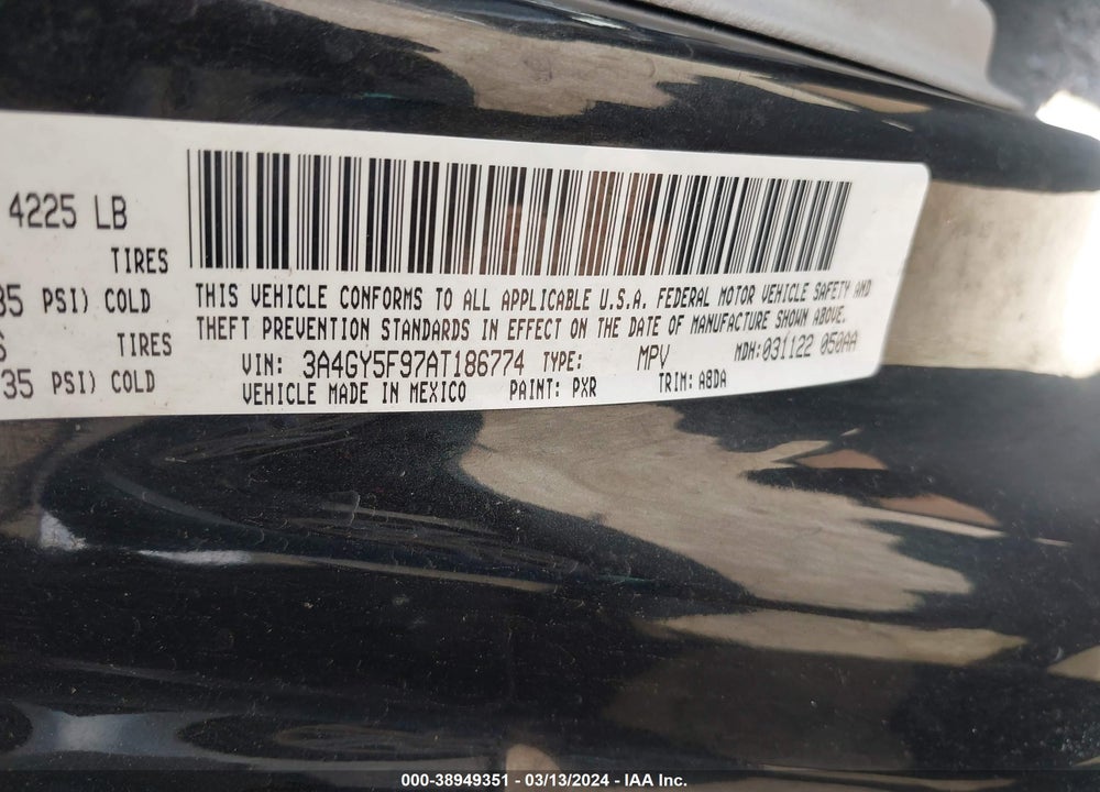 2010 CHRYSLER PT CRUISER CLASSIC VIN: 3A4GY5F97AT186774