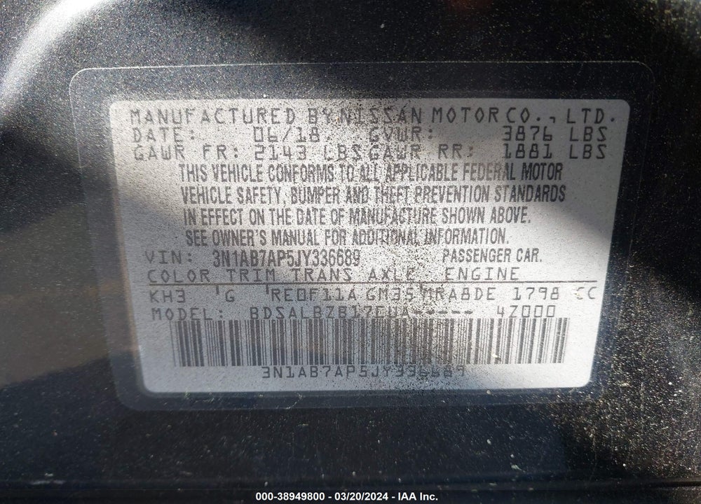 2018 NISSAN SENTRA S VIN: 3N1AB7AP5JY336689