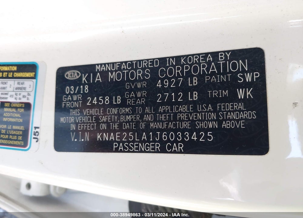 2018 KIA STINGER VIN: KNAE25LA1J6033425
