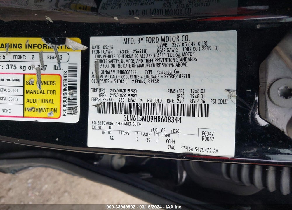 2017 LINCOLN MKZ HYBRID RESERVE VIN: 3LN6L5MU9HR608344