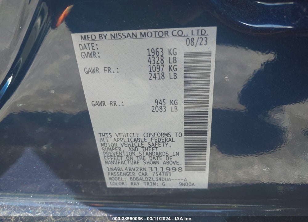 2024 NISSAN ALTIMA VIN: 1N4BL4BV2RN311998