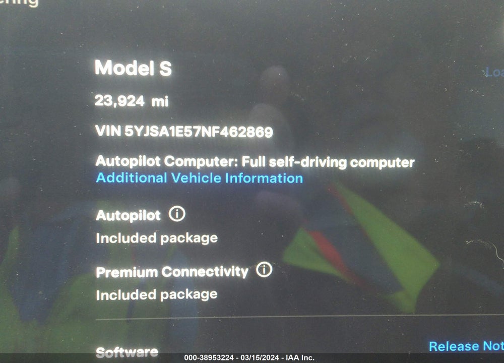 2022 TESLA MODEL S DUAL MOTOR ALL-WHEEL DRIVE VIN: 5YJSA1E57NF462869