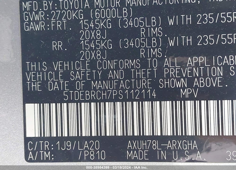 2023 TOYOTA HIGHLANDER HYBRID PLATINUM VIN: 5TDEBRCH7PS112114