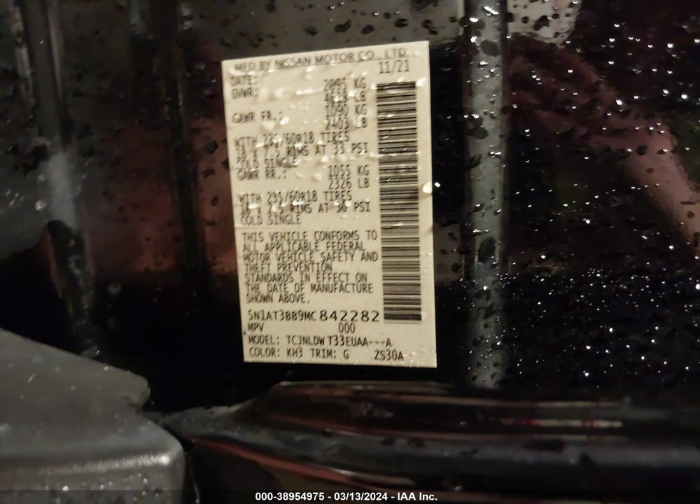 2021 NISSAN ROGUE SV INTELLIGENT AWD VIN: 5N1AT3BB9MC842282