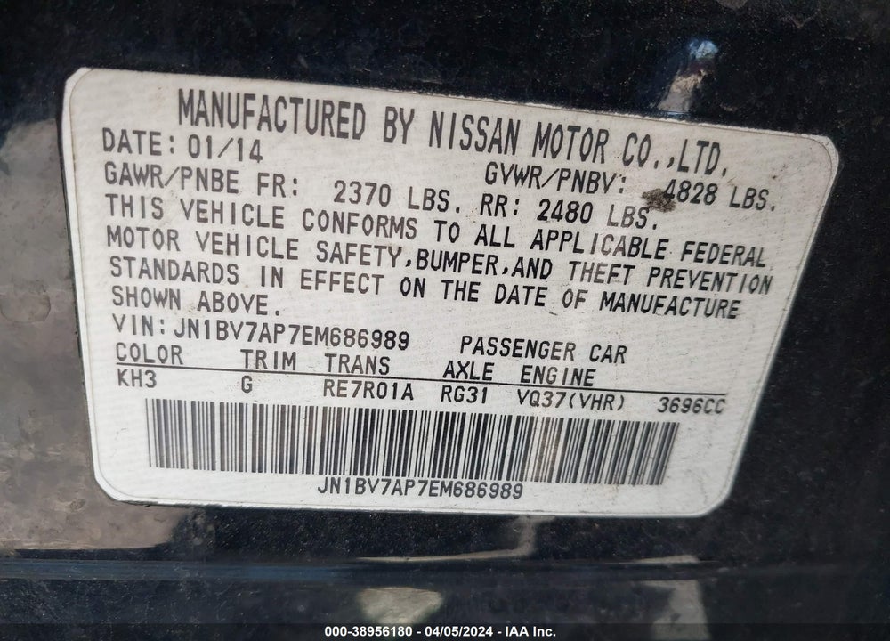 2014 INFINITI Q50 PREMIUM/SPORT VIN: JN1BV7AP7EM686989