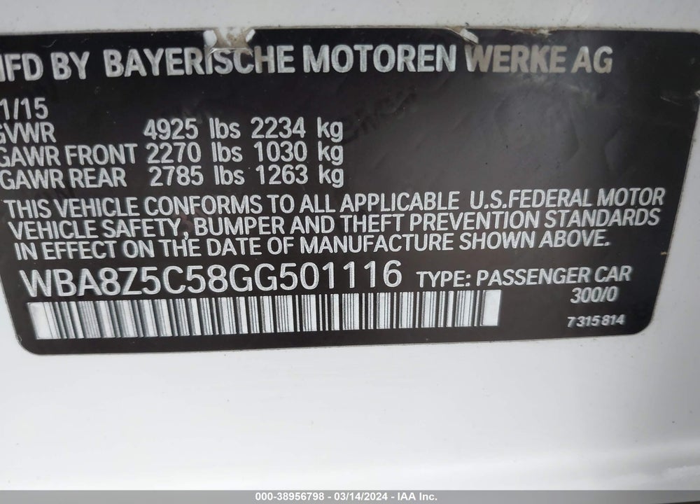 2016 BMW 328I GRAN TURISMO XDRIVE VIN: WBA8Z5C58GG501116