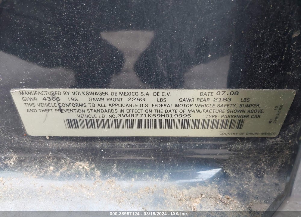 2009 VOLKSWAGEN JETTA SE/SEL VIN: 3VWRZ71K59M019995
