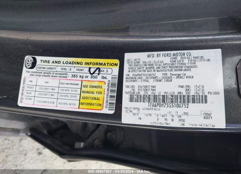2016 FORD FUSION SE VIN: 1FA6P0H75G5100752