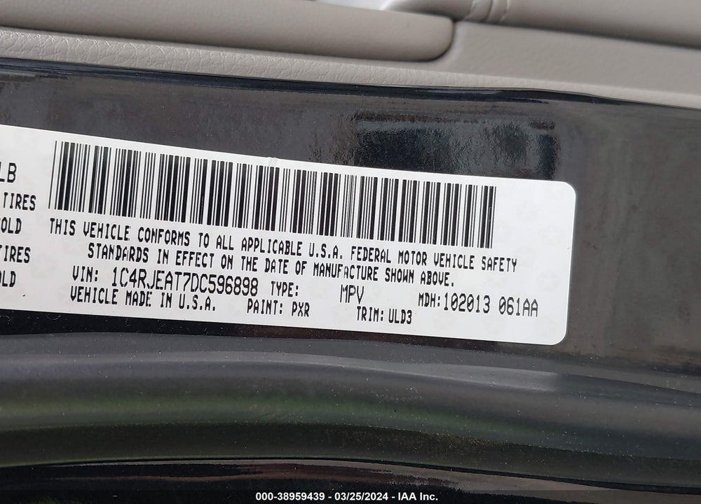 2013 JEEP GRAND CHEROKEE LAREDO/ALTITUDE VIN: 1C4RJEAT7DC596898