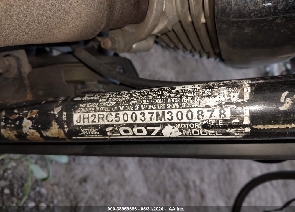 2007 HONDA VT750 VIN: JH2RC50037M300878