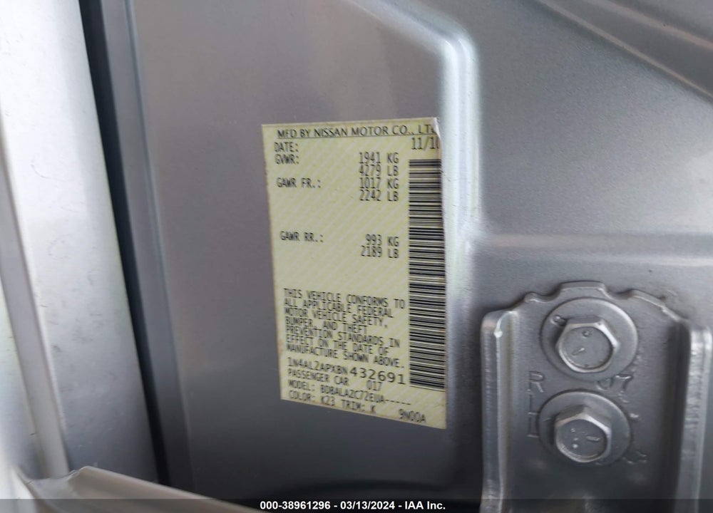 2011 NISSAN ALTIMA 2.5 VIN: 1N4AL2APXBN432691