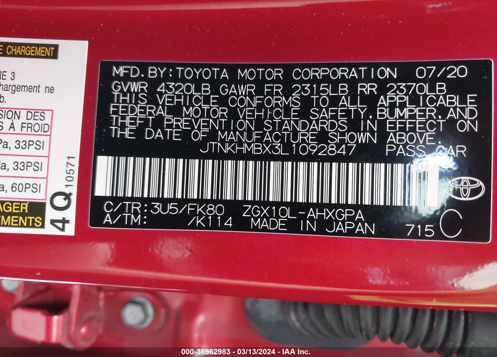 2020 TOYOTA C-HR XLE VIN: JTNKHMBX3L1092847