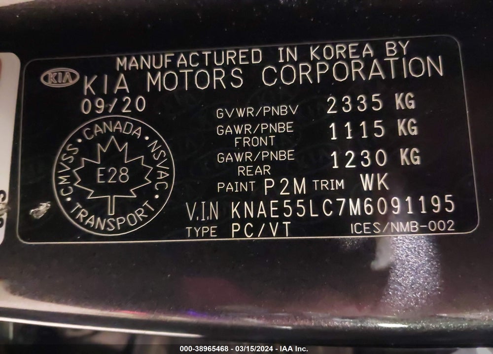 2021 KIA STINGER GT2 VIN: KNAE55LC7M6091195