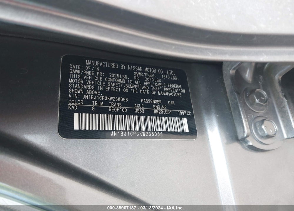 2019 NISSAN ROGUE SPORT VIN: JN1BJ1CP3KW238058