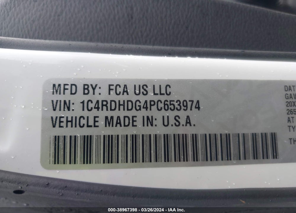 2023 DODGE DURANGO GT PLUS RWD VIN: 1C4RDHDG4PC653974