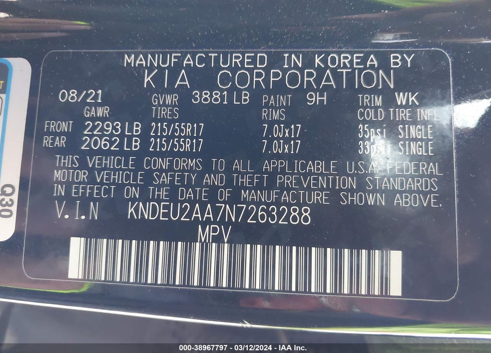 2022 KIA SELTOS S VIN: KNDEU2AA7N7263288