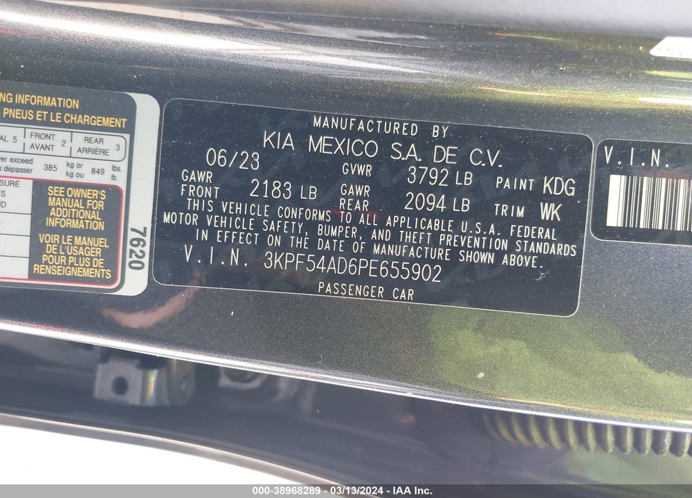 2023 KIA FORTE GT LINE VIN: 3KPF54AD6PE655902