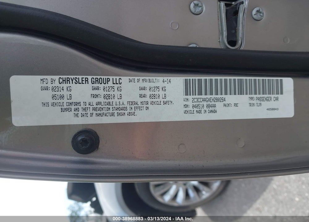 2014 CHRYSLER 300 VIN: 2C3CCAAGXEH280264