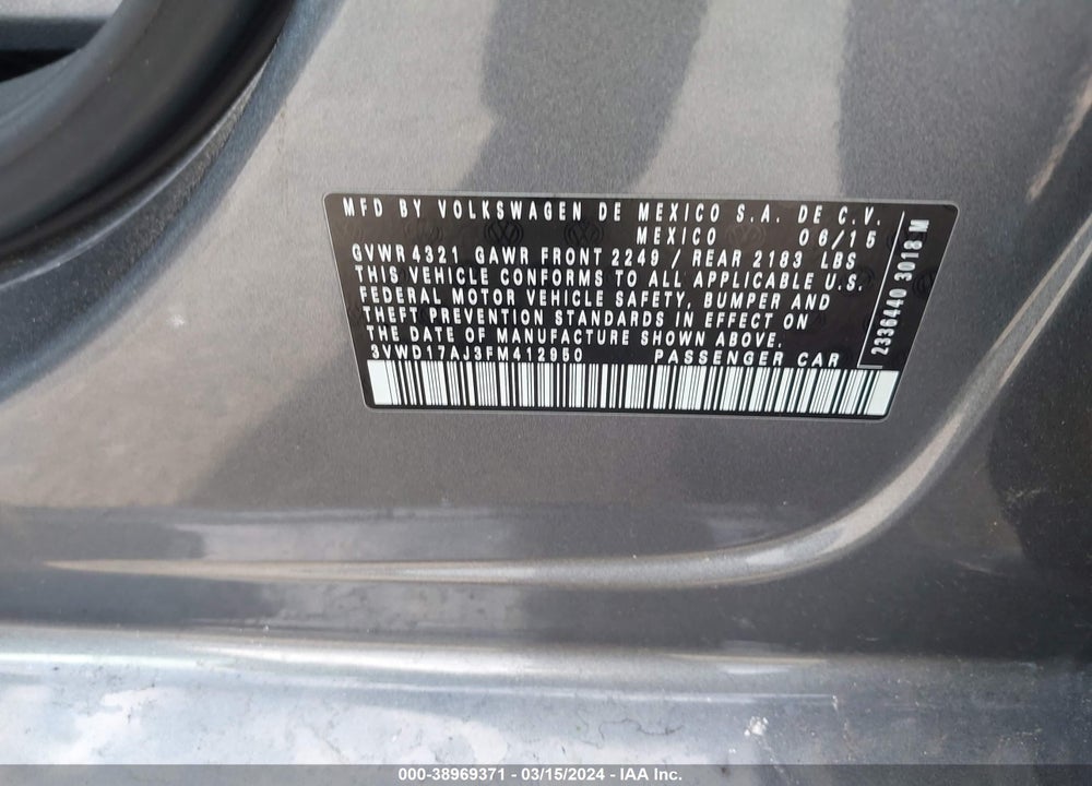 2015 VOLKSWAGEN JETTA 1.8T SE VIN: 3VWD17AJ3FM412950