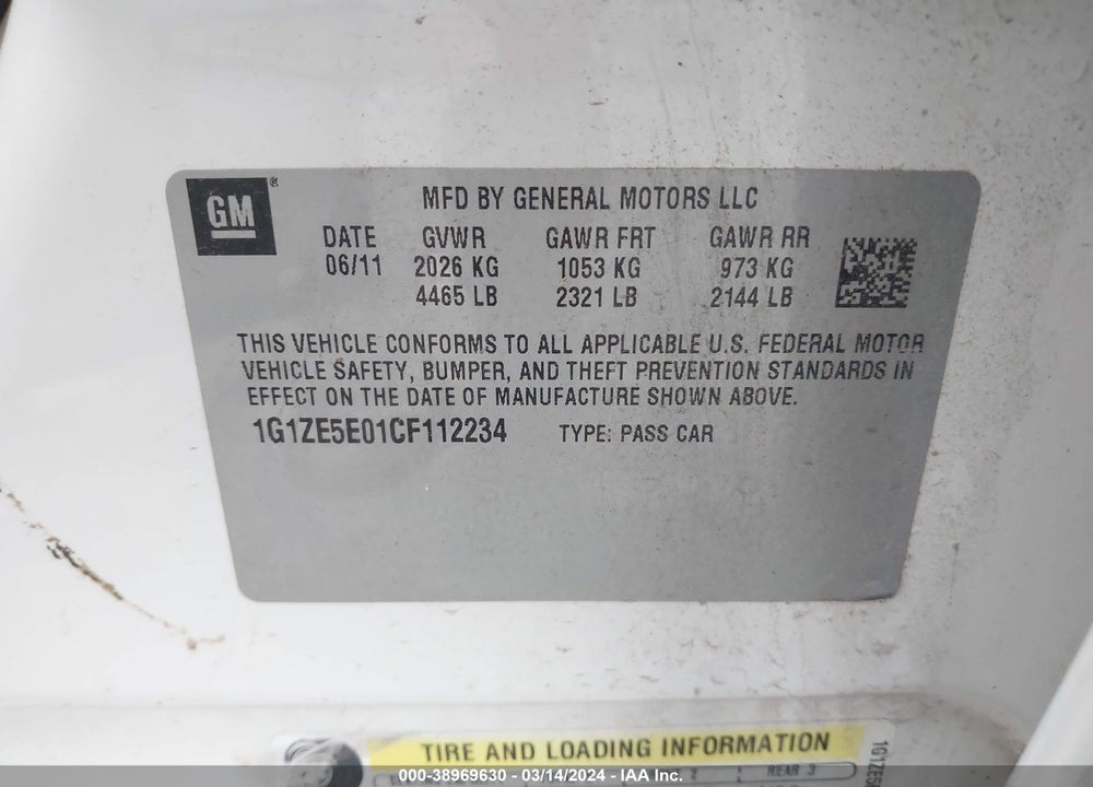 2012 CHEVROLET MALIBU VIN: 1G1ZE5E01CF112234