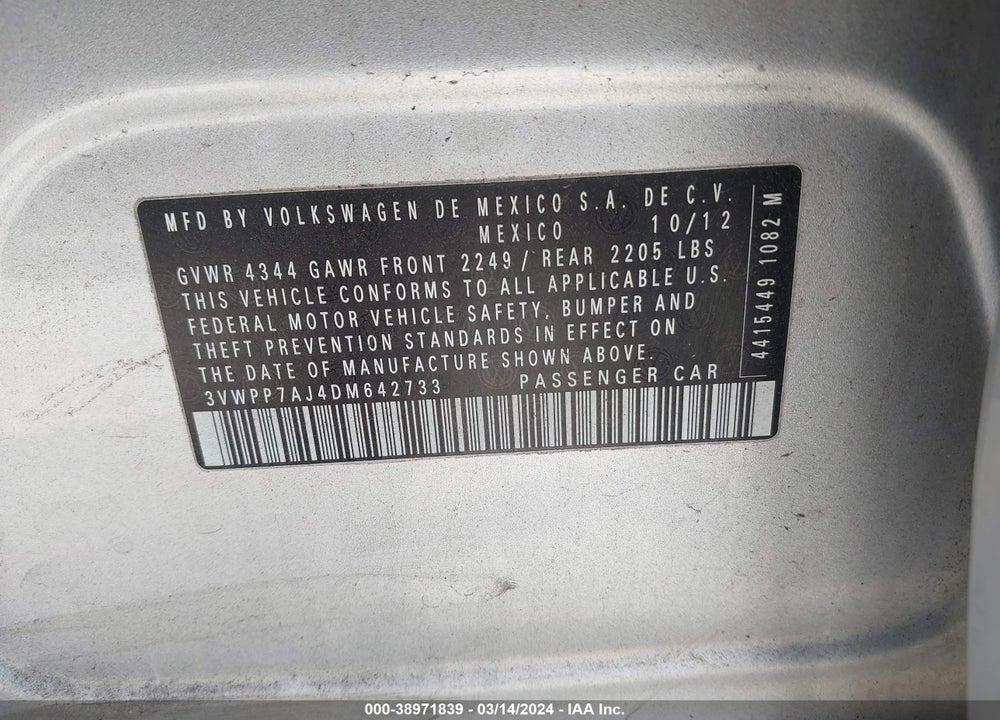 2013 VOLKSWAGEN JETTA SPORTWAGEN 2.5L S VIN: 3VWPP7AJ4DM642733