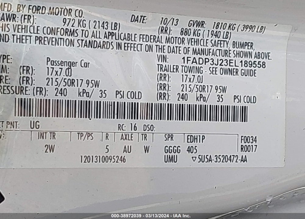 2014 FORD FOCUS TITANIUM VIN: 1FADP3J23EL189558