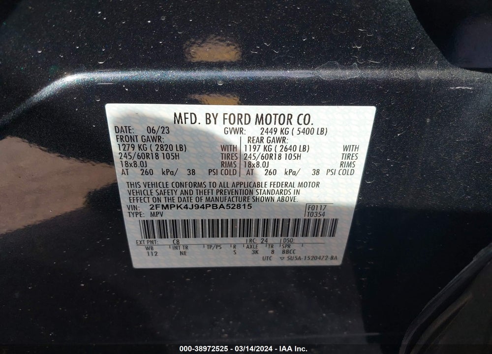 2023 FORD EDGE SEL VIN: 2FMPK4J94PBA52815