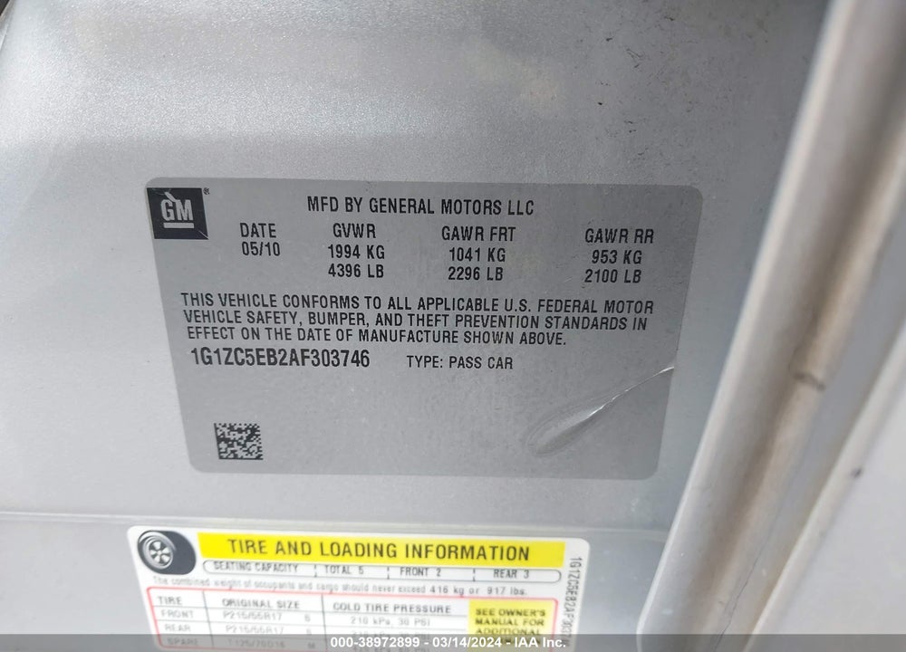 2010 CHEVROLET MALIBU LT VIN: 1G1ZC5EB2AF303746