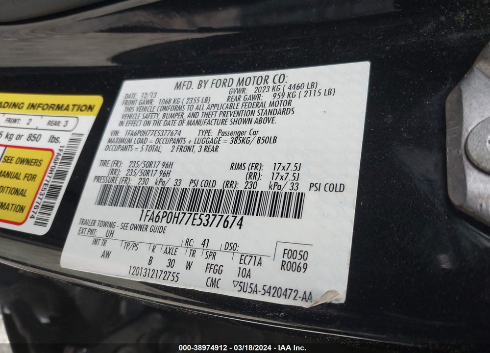 2014 FORD FUSION VIN: 1FA6P0H77E5377674