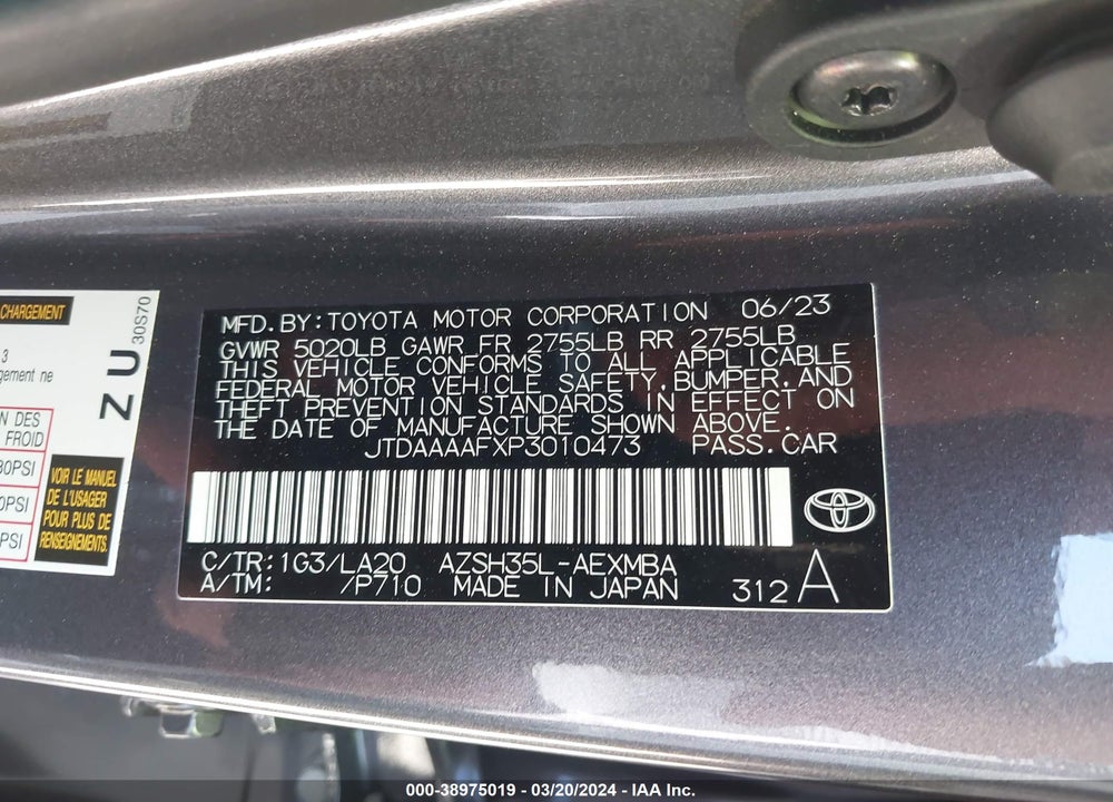 2023 TOYOTA CROWN VIN: JTDAAAAFXP3010473