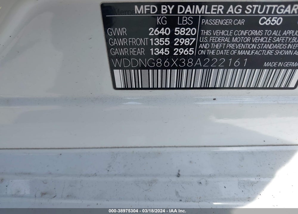 2008 MERCEDES-BENZ S CLASS VIN: WDDNG86X38A222161