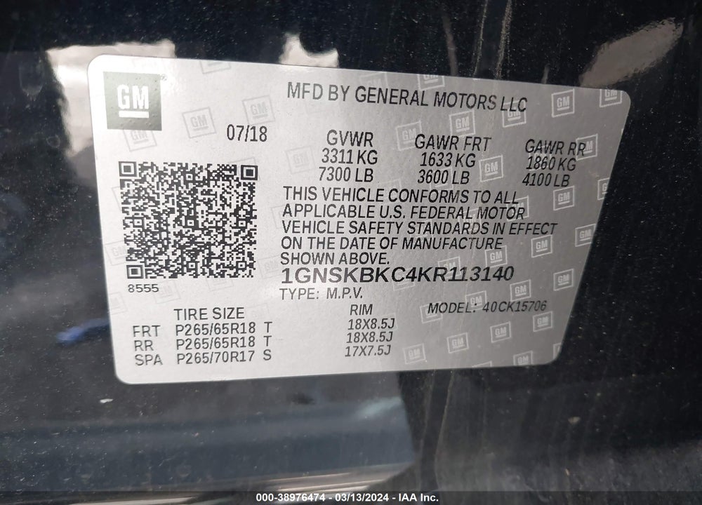 2019 CHEVROLET TAHOE LT VIN: 1GNSKBKC4KR113140