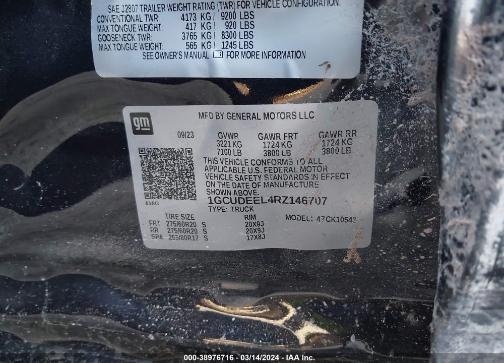 2024 CHEVROLET SILVERADO 1500 4WD SHORT BED RST VIN: 1GCUDEEL4RZ146707