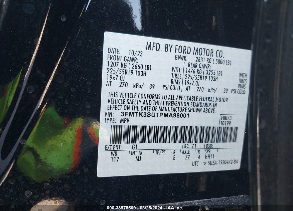 2023 FORD MUSTANG MACH-E PREMIUM VIN: 3FMTK3SU1PMA98001