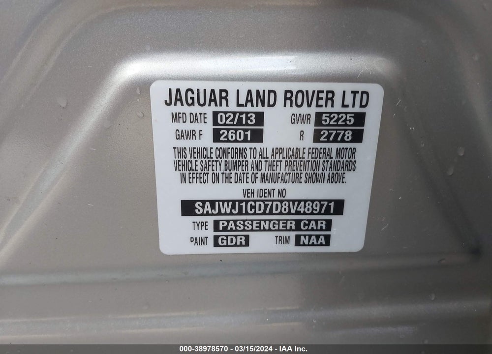 2013 JAGUAR XJ VIN: SAJWJ1CD7D8V48971