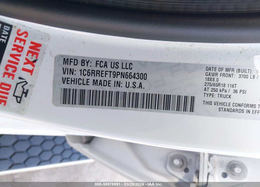 2023 RAM 1500 VIN: 1C6RREFT9PN664300