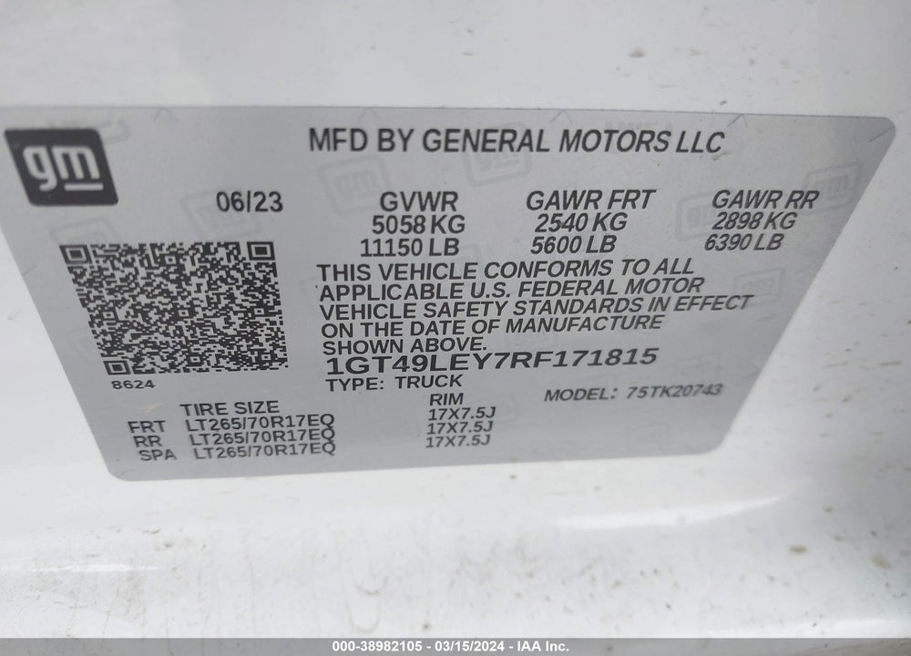 2024 GMC SIERRA 2500HD 4WD  STANDARD BED PRO VIN: 1GT49LEY7RF171815